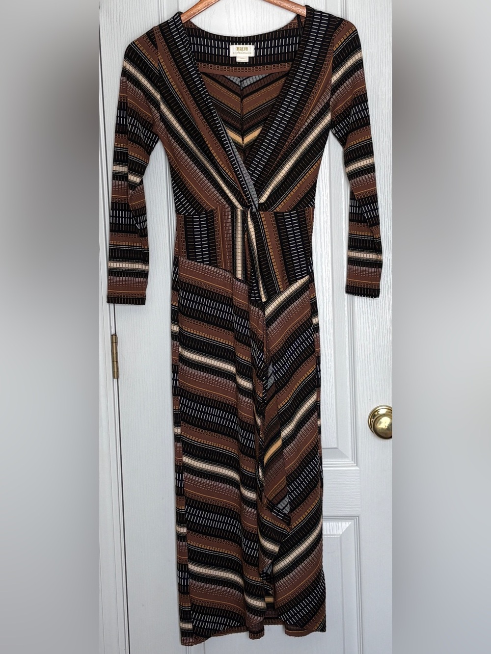 Anthropologie Maeve Striped Wrap Midi Dress Chevron Boho Retro Size XS - Picture 2 of 8